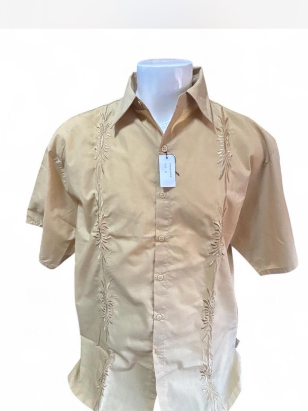 Vitorio romani men’s embroidered guayabera shirt beige size medium NWT